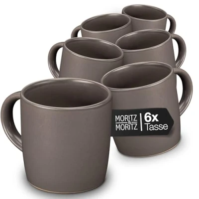 Immagine di Moritz &amp; NORDIC Set di 6 tazze da caffè grigio ca. 300 ml in gres alta qualità Design elegante con manico per caffè, tè, cioccolata calda, cappuccino