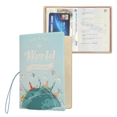 Immagine di kwmobile Custodia compatibile Con passaporto Porta in design 3D chiusura di sicurezza ad elastico Protezione per documenti blu chiaro/bianco/verde