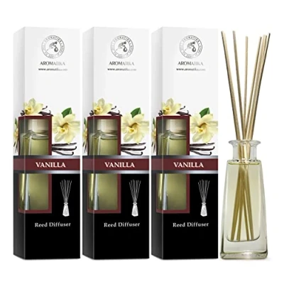Immagine di Diffusore Profumato Vaniglia 3x100ml con 10 Bastoncini di Bambù Fragranza Intensa Aromatizzatore d&#039;Aria per Interni Aroma Diffuser Aromaterapia