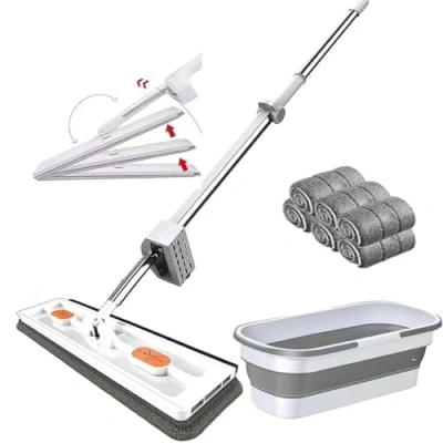 Immagine di ZHKVAG Streamline Mop, 2024 New Upgrade Style Large Flat Mop with Bucket, Strealinem 6 Microfiber Pads, 360 Rotating Wet And Dry Use Dust Hand Wash Free (White)