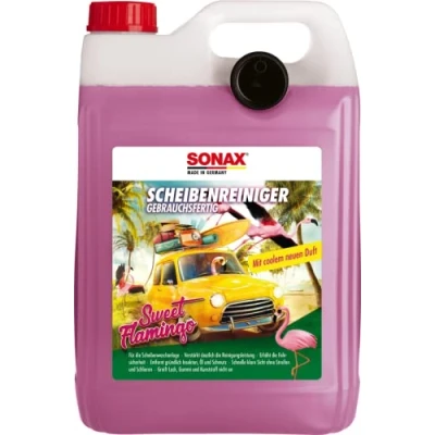 Immagine di SONAX Detergente per parabrezza, pronto all&#039;uso Sweet Flamingo (5 litri), migliora le prestazioni di pulizia e aumenta la sicurezza guida, art. 03945000, verde