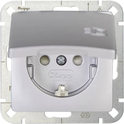 Immagine di Kopp 1 parte Frutto Presa schuko con coperchio a cerniera HK05 Argento 920820000