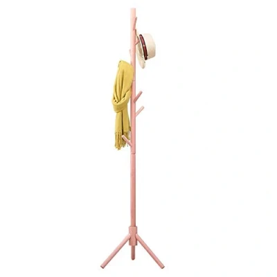 Immagine di BAKAJI Attaccapanni Appendiabiti di Design a Piantana da Terra in Legno Betulla con 8 Ganci Appendi Abiti e Base Treppiedi Dimensione 41 x 176 cm (Rosa)