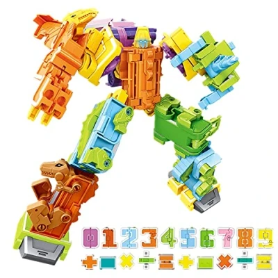 Immagine di OBEST Dinosauro Robot Giocattoli Trasformabili, 20 Pezzi 0 9 Numeri Aritmetici e Simboli di Trasformatore, Dinosauro/Numero/Robot Assemblati Blocchi Educativi per Bambini dai 6+ Anni
