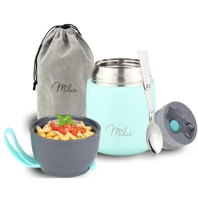 Immagine di Milu Thermo per Alimenti 300ml 440ml 450ml 650ml 800ml I Contenitore Termico di Acciaio Inossidabile, Isotermico Sottovuoto Cibi Caldi e Freddi (Menta, 450ml)