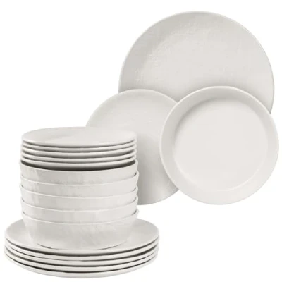 Immagine di Navaris Servizio Piatti da 6 Persone Set di 18 Moderni Colorati Particolari Accessori Cucina Stile Moderno Servizi Tavola in Ceramica Gres Bianco Effetto Lino