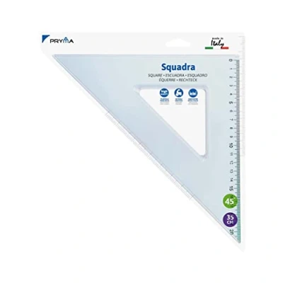 Immagine di Pryma Squadra 45 Strumento Geometrico di Precisione, per Scuola, Ufficio e Disegno Tecnico, Trasparente Resistente (Trasparente, 35 cm)