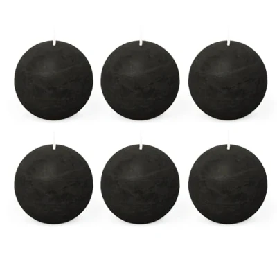 Immagine di Spaas Nero 6 Candele rustiche Non profumate sferiche, 24 Ore, Cera di paraffina, D 80 mm x H mm, unità