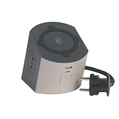 Immagine di Legrand Multipresa stazione di ricarica 2 prese Surface + 1 caricatore wireless a induzione USB Type A+ C tortora/grigio scuro
