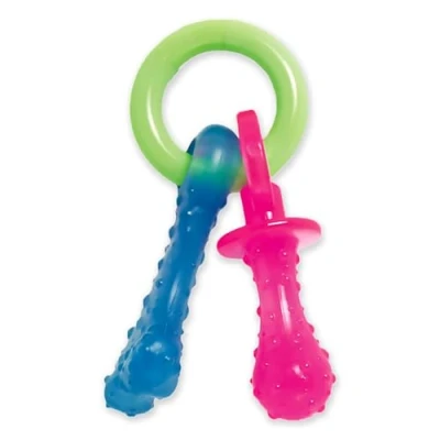 Immagine di Nylabone Masticabile per la dentizione dei Cuccioli Puppy Teething Chew a Forma di Ciuccio Gusto Bacon Cani Taglia Molto Piccola/Cuccioli (Fino 7 kg) Mascelle Delicate/dentizione