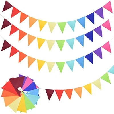 Immagine di 48 Pezzi Bandierine Triangolari Colorate,Bandierine in Feltro Color Arcobaleno,Bandierine Fiesta,Bandierine Colorate Cameretta,Bandierine Compleanno (12 Colori Dell&#039;Arcobaleno)