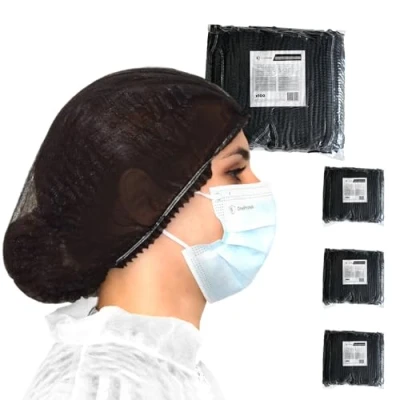 Immagine di OneProtek 100 Cuffie monouso TNT per capelli Nero Cuffia modello Plissè Copricapo usa e getta non tessuto traspirante (4)