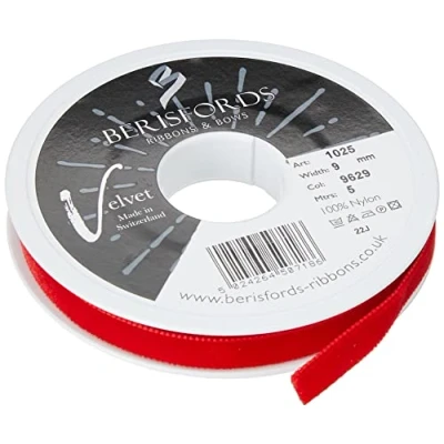 Immagine di Berisfords Nastro di Velluto, Rosso, 10.2 x 1.5 cm, 5 unità