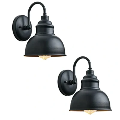 Immagine di Moddeny Applique da parete per esterni vintage a collo di cigno 9,44 &quot;Lampade portico in ferro Art impermeabile Lanterne fienile nero