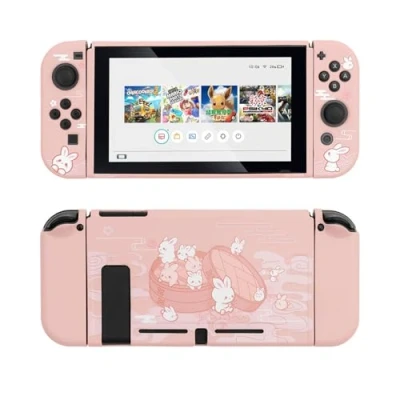 Immagine di custodia protettiva GeekShare per Switch, morbida in TPU sottile compatibile Con console Nintendo Switch e Joy (coniglietto al vapore)