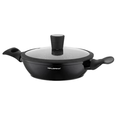 Immagine di FLORINA Pentola in Alluminio (2,5 l) 24 cm i con Coperchio Vetro MAGNUM Rivestimento Antiaderente Bassa Manici Soft touch Adatta a Tutti Tipi di Fornelli e Induzione