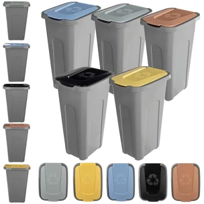 Immagine di KADAX set di pattumiere per la raccolta dei rifiuti, 5 x 30 l, sistema differenziata, pattumiera in plastica con coperchio ribaltabile (tutti i colori del coperchio)