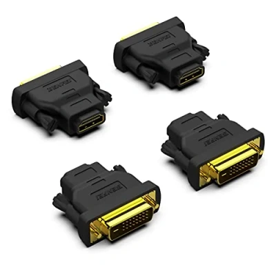 Immagine di BENFEI Adattatore da DVI a HDMI, bidirezionale (DVI D) HDMI maschio femmina con cavo placcato in oro 4 pezzi