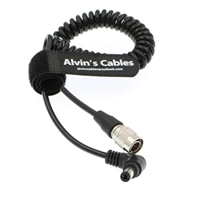 Immagine di Alvin&#039;s Cables Hirose 4 Pin Maschio a DC Jack Angolo Retto Cavo Spirale per Blackmagic Sound Devices ZOOM F8
