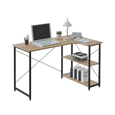 Immagine di WOLTU Scrivania con Libreria a 2 Ripiani, Angolare, da Ufficio L, Tavolo PC Computer per Studio, Dormitorio, in Legno e Acciaio, Ruggine+Nero, 120x74x71,5cm, TSB06srs