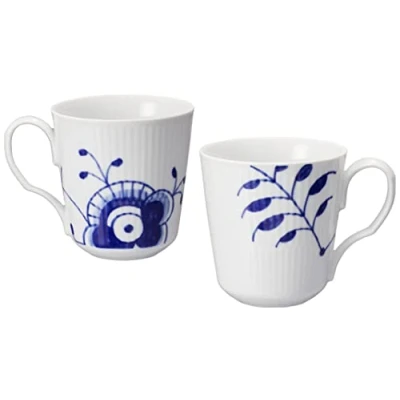 Immagine di Royal Copenhagen 1017331 Set di 2 tazze con manico in porcellana, 28 cl, colore: Bianco/Blu