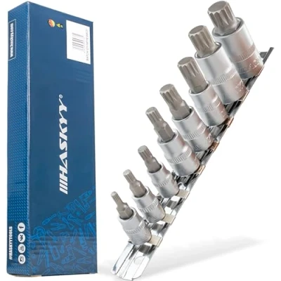 Immagine di XZN Set di prese multiple Chiavi a Bussola Scanalate Punta 8 M4 M5 M6 M8 M10 M12 M14 M16 1/2 3/8 e 1/4, in Lega S2 CRV