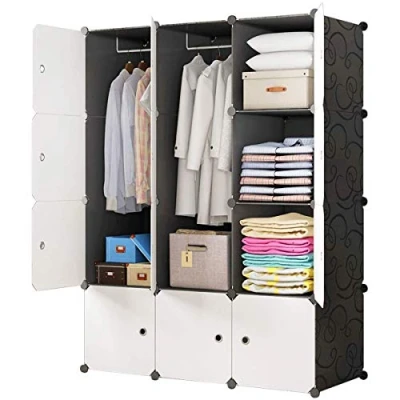 Immagine di BRIAN &amp; DANY Armadio Portatile con 12 Cubi, Scaffale Componibile Ante, Guardaroba Organizzatore Economico, stanzino Combinato in Plastica, 111x 47x 148 cm