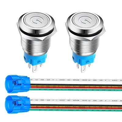 Immagine di Gebildet 2 pezzi 16mm Interruttore a Pulsante Non Momentaneo in Acciaio Inossidabile, 3V 5V 6V 7.5V 9V/3A LED 1NO1NC SPDT ON Off Levetta Impermeabile con Spina Filo (LED Bianco)