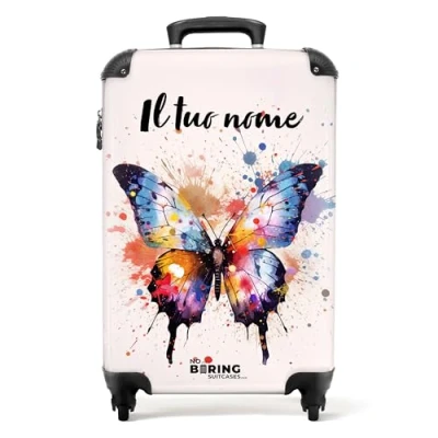 Immagine di NoBoringSuitcases.com Valigia Bambini, Trolley Bambina, Per Bagaglio a Mano, Bambina Trolley, Ragazza, Personalizzabile, 55x40x20 cm (Farfalla Multicolore)