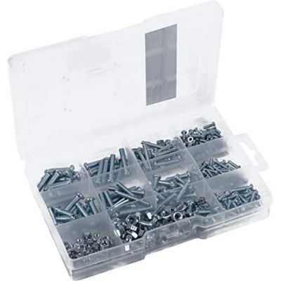 Immagine di Connex Assortimento di viti filettate, 366 pezzi, diverse misure, testa a lente, attacco PH Phillips, filettatura completa, zincata, con dadi, set viti, scatola assortita, DP8500106