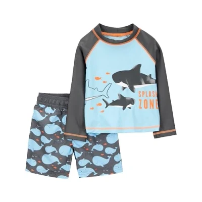 Immagine di Simple Joys by Carter&#039;s Swimsuit Trunk And Rashguard Set Rash Guard, Azzurro Balene/Nero, 6 9 Mesi Bimbo