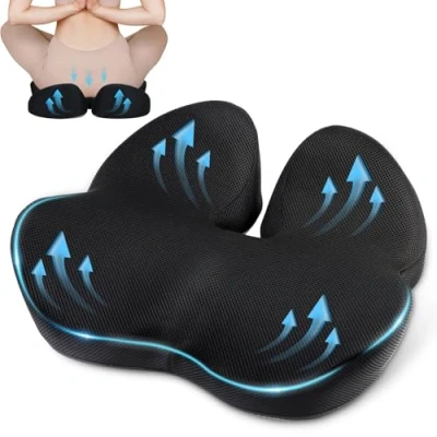 Immagine di Feelhap Cuscino Sedia Ufficio,Cuscino del Sedile in Memory Foam,Cuscino Ortopedico Seduta per Coccige,Cuscino Ergonomico Auto,Cuscino Antiscivolo Antidecubito Auto e Rotelle