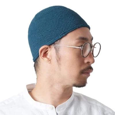 Immagine di CHARM Kufi Hat Berretto da Uomo in Cotone con Teschio, Realizzato a Mano, 2 Taglie, Blu, M