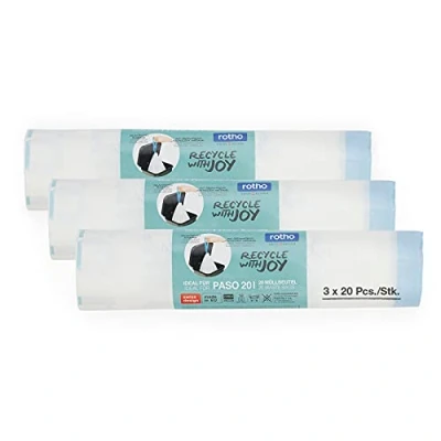 Immagine di Rotho Paso Set di Sacchetti 3 Rotoli da 20 pezzi per Paso, Plastica (PP Riciclato), Bianco, L, 40.0 x 30.0 16.6 cm