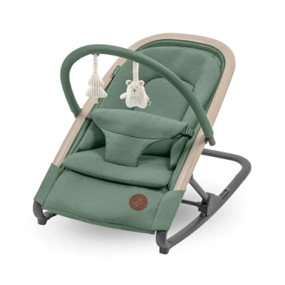 Immagine di Maxi Cosi Kori Sdraietta Neonati in Tessuto con Arco Gioco, 0 2 anni, 15 kg, Pieghevole, 3 Posizioni di Reclinabile, Chiusura Compatta, Cinture Easy in, Beyond Green