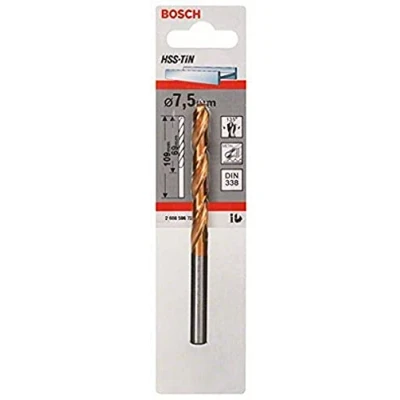 Immagine di Bosch Accessories 2608596726 HSS Punta a spirale per metallo 7.5 mm Lunghezza totale 109 TiN DIN 338 Alberino cilindrico 1 pz.