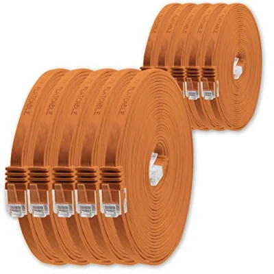 Immagine di 1m arancione 10 pezzi Cavo di Rete Ethernet Cat6 Piatto Lan Gigabit RJ45 Cat 6 compatibile Cat5 Cat5e Cat7 Cat8