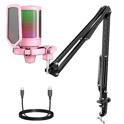 Immagine di FIFINE USB Microfono Kit per PC Gaming PS5, RGB a Condensatore da Tavolo con Pulsante di Silenziamento, Filtro Anti Pop e Supporto Antiurto Streaming Podcasting Youtube Podcast