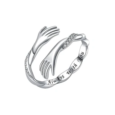 Immagine di KBRPEY Argento Sterling 925 Anelli Abbraccio Donna Uomo con Inciso I Love You Forever Placcato Oro Bianco Anello Coppie Aperto Regolabili per Sorelle Parenti (Type B)