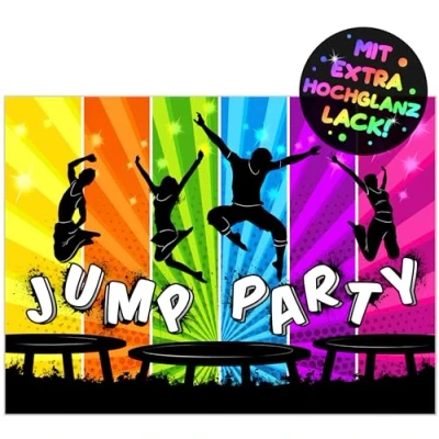 Immagine di 12 biglietti di invito per feste compleanno bambini I JUMP Party sono il trampolino ragazzi e ragazze, compleanno,