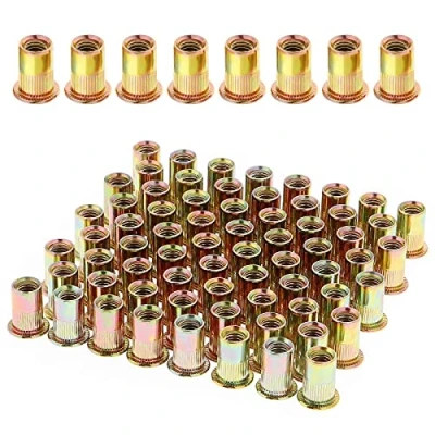 Immagine di Gueenky 100 Pezzi Dadi Rivetti Filettati in Acciaio Carbonio Zincato, M6 a Testa Piatta, Assortimento Inserti Mobili Legno (12 mm x 15 mm)