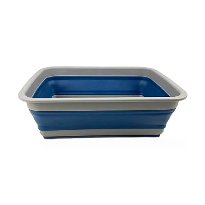 Immagine di SAMMART Bacinella pieghevole da 8 l, vasca in plastica, salvaspazio, colore: grigio/blu nebbia