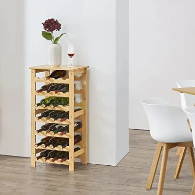 Immagine di [en.casa] Mobile Portabottiglie da Vino, Bancone in bambù (AxLxP) 94 x 47 29 cm Cantinetta per 28 Bottiglie su 7 Livelli