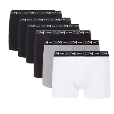 Immagine di DIM Boxer in Cotone Elasticizzato Traspirante Supporto Ottimale Uomo x6, Nero/Grigio/Bianco/Nero/Nero/Nero, XL