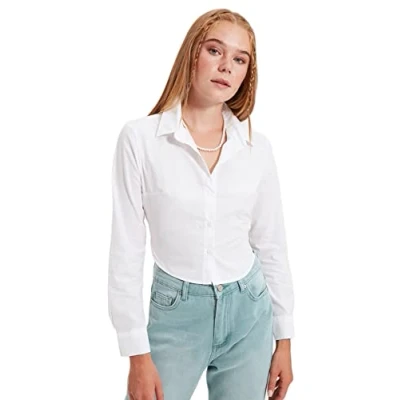Immagine di Trendyol Tessuta con Colletto a Camicia Standard Aderente da Donna, Ecru, 70