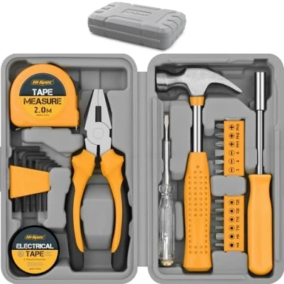Immagine di Hi Spec Kit Fai da Te per la Casa 24 Pezzi Giallo. Set Mini di Strumenti Base e Ufficio