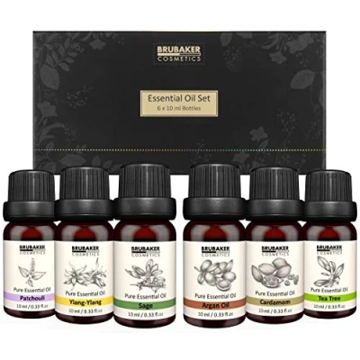 Immagine di BRUBAKER Cosmetics Set di 6 Oli Essenziali Aromaterapici X 10 ML Natural Patchouli Sage Ylang Cardamon Argan Tea Tree Olio Profumato per Diffusore Umidificatore Massaggio