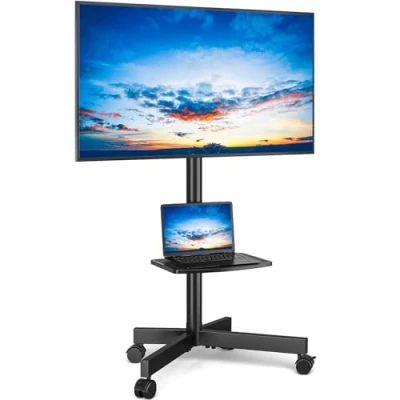 Immagine di RFIVER Supporto TV da Pavimento Porta con Ruote Carrello per Schermi Plasma/LCD/LED 27 60 Pollici, Mobile Max.40 kg, Max VESA 400 x mm Altezza Regolabile Nero