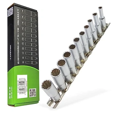 Immagine di HASKYY set di chiavi a bussola lunghe da 1/4&quot;, 4 13 mm, dadi 12 punti, chiave inglese