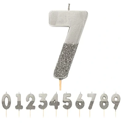 Immagine di Talking Tables Candela di compleanno in argento numero 7 con glitter Decorazione Per topper torta alta qualità bambini, adulti, 7, 70 compleanno, anniversario